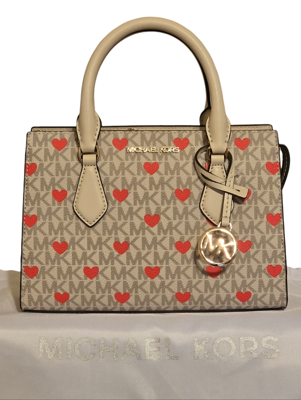 ❤️ Michael Kors Sheila Small Embellished Signature Logo Heart Print Satchel